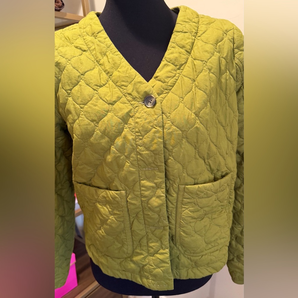 Goodthreads Chartreuse Quilted Jacket Cropped Cot… - image 2
